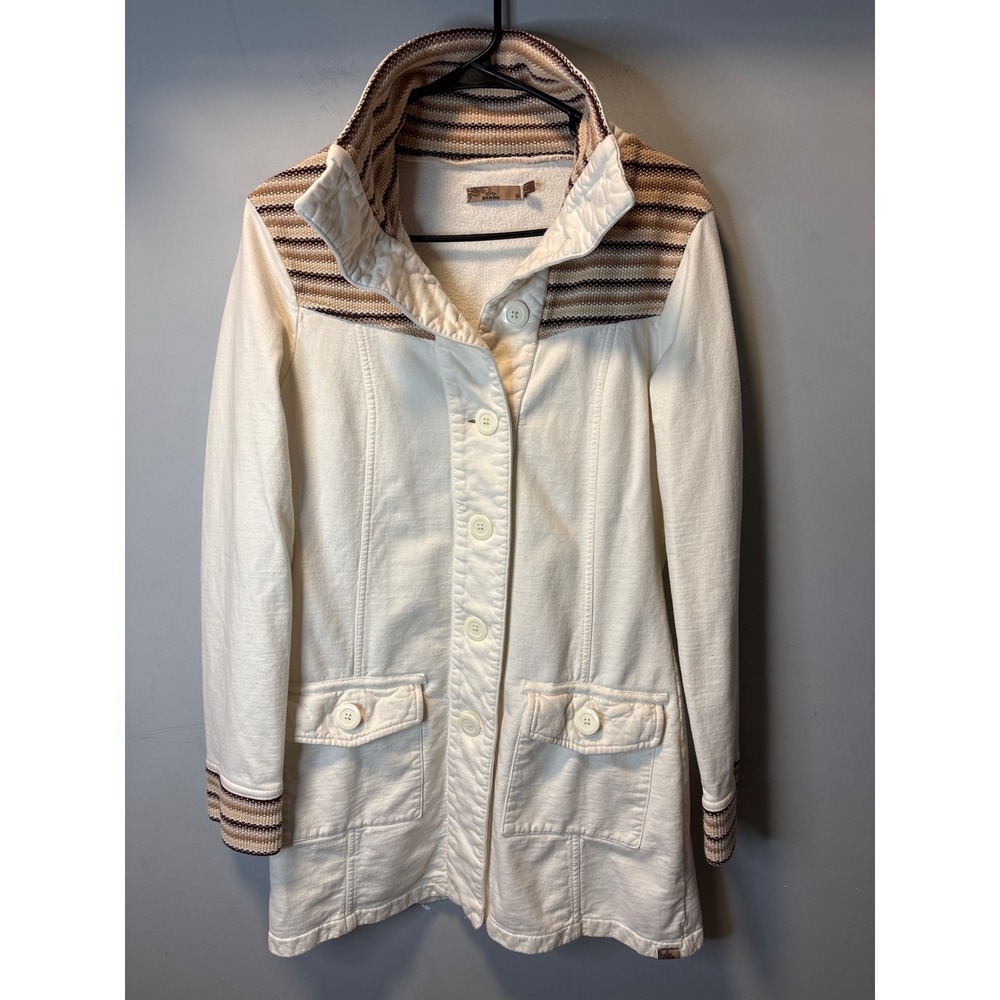 Prana Cream Jacket with Brown Striped Yoke